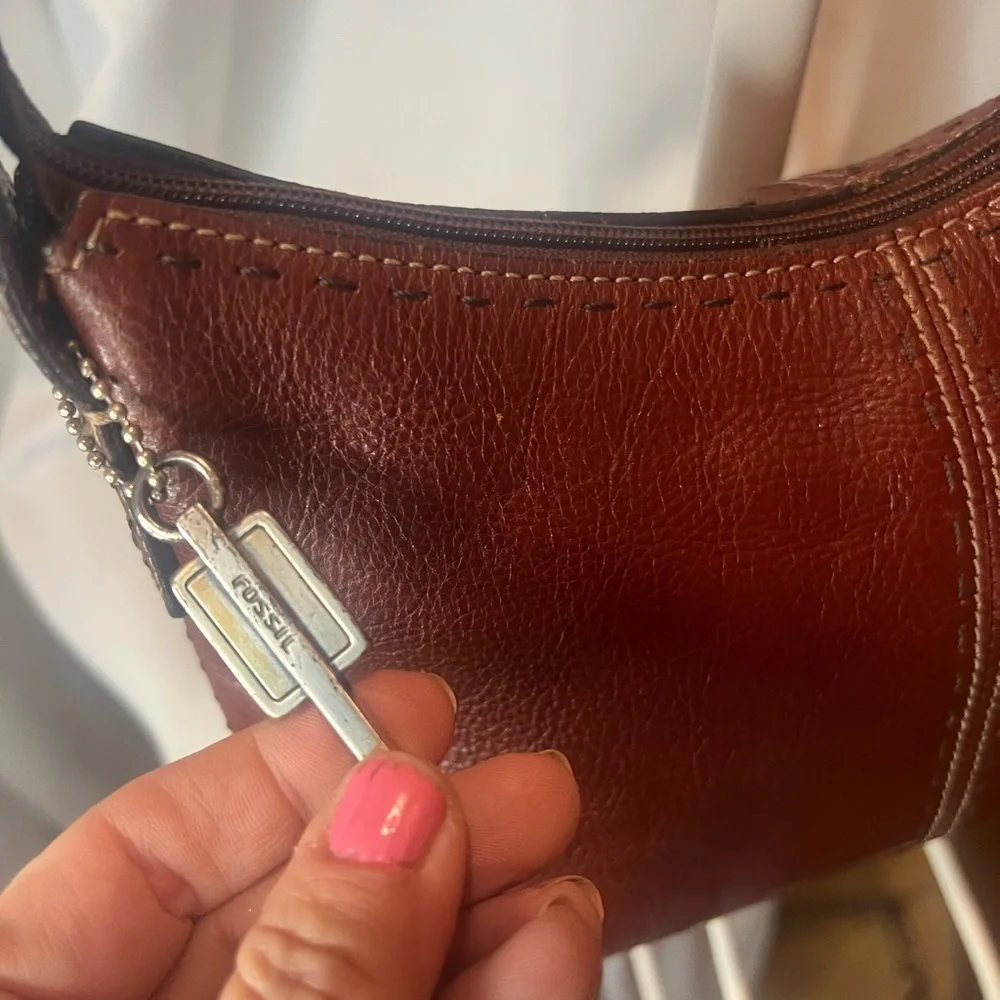Fossil Vintage Rich Brown Leather Bag with Key Charm
